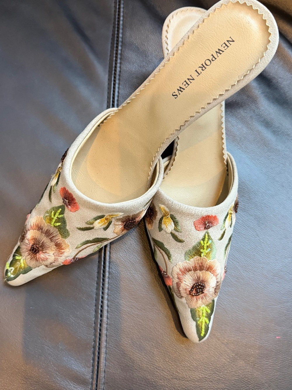 NWOT -  MUTLI COLORED EMBROIDERED FABRIC SLIP ONS